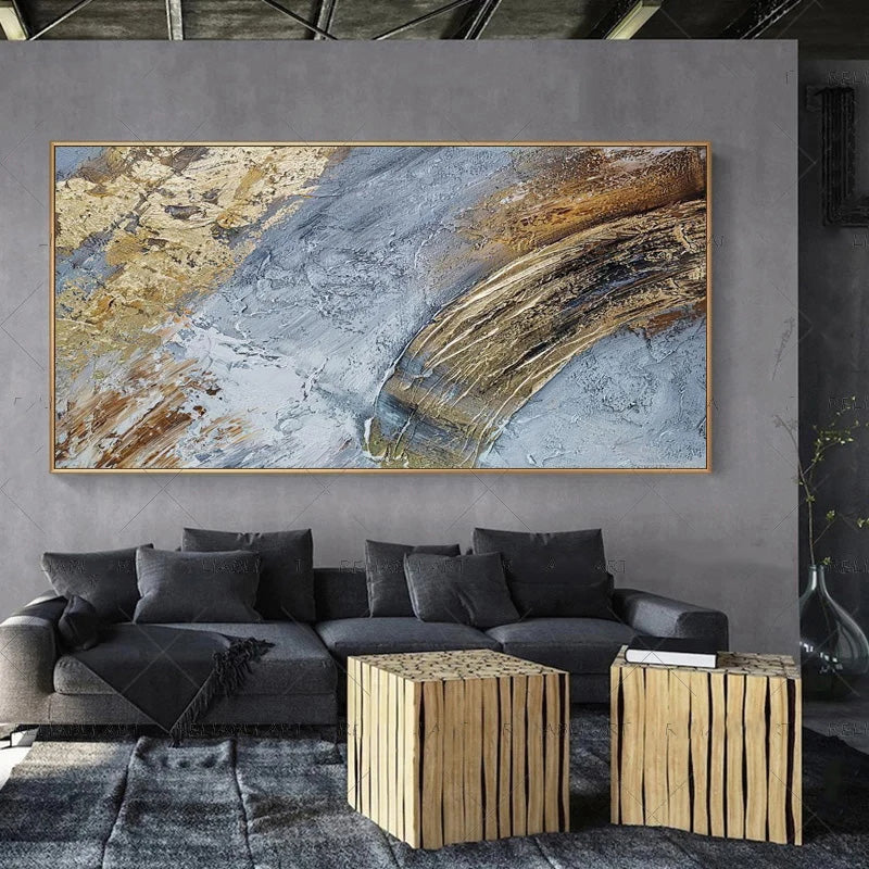 Modern Abstract Gray Beige Golden Wall Art Fine Art Canvas Prints Picture For Luxury Living Room Bedroom Art For Contemporary Interiors