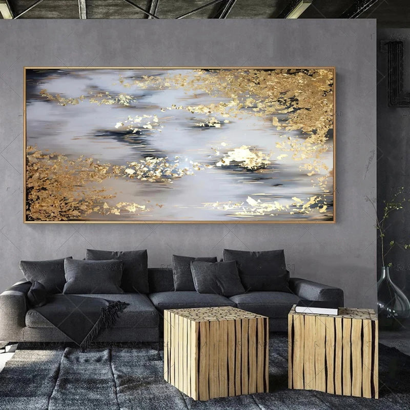 Modern Abstract Gray Beige Golden Wall Art Fine Art Canvas Prints Picture For Luxury Living Room Bedroom Art For Contemporary Interiors