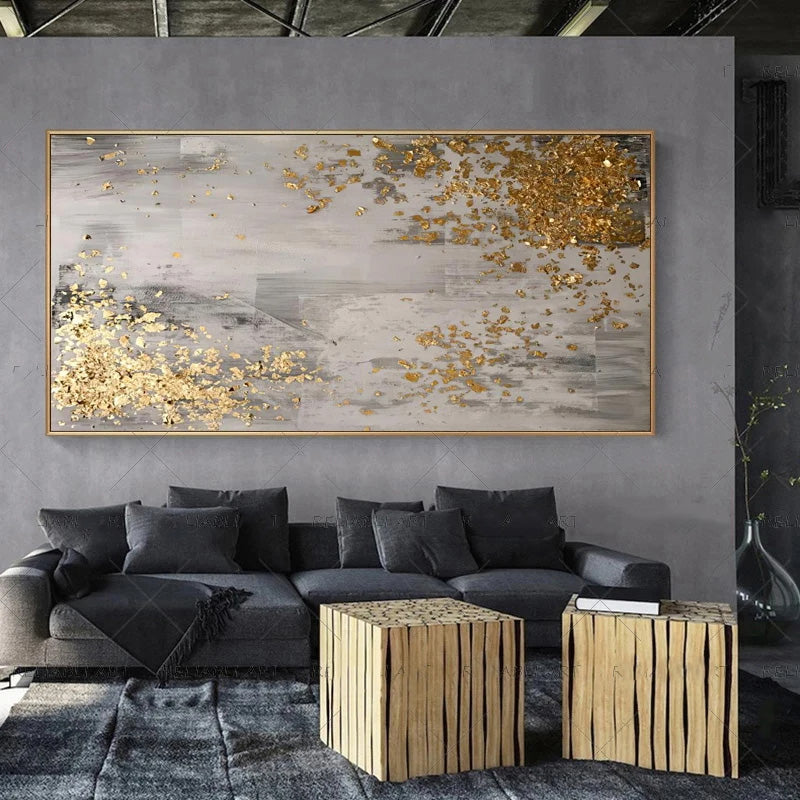Modern Abstract Gray Beige Golden Wall Art Fine Art Canvas Prints Picture For Luxury Living Room Bedroom Art For Contemporary Interiors