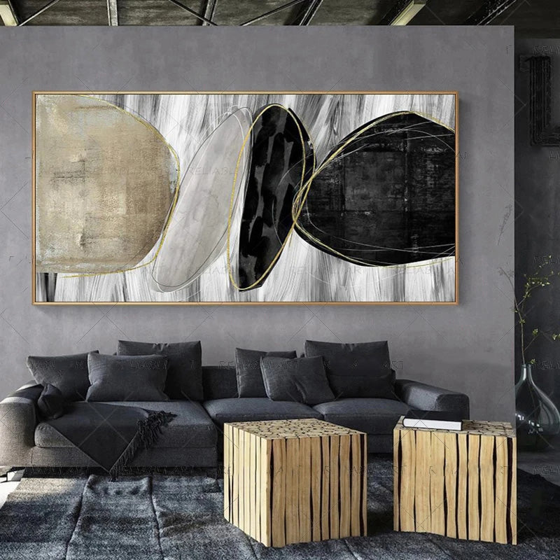 Modern Abstract Gray Beige Golden Wall Art Fine Art Canvas Prints Picture For Luxury Living Room Bedroom Art For Contemporary Interiors