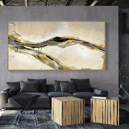 Modern Abstract Gray Beige Golden Wall Art Fine Art Canvas Prints Picture For Luxury Living Room Bedroom Art For Contemporary Interiors