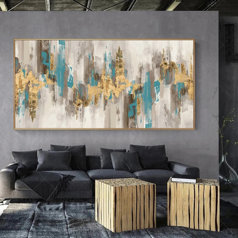 Modern Abstract Gray Beige Golden Wall Art Fine Art Canvas Prints Picture For Luxury Living Room Bedroom Art For Contemporary Interiors
