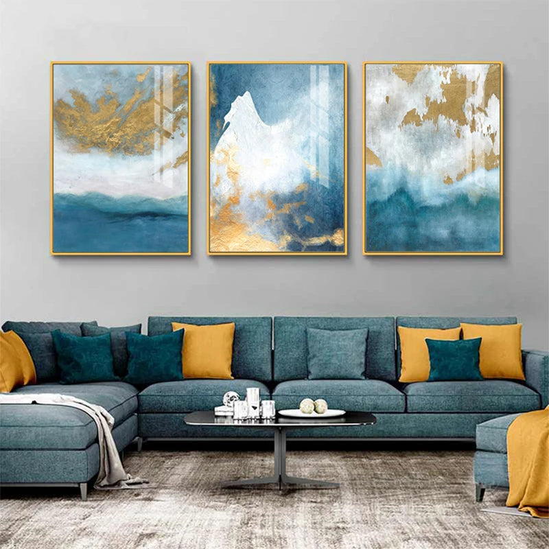 Blue Sea Golden Sands Wall Art Fine Art Canvas Prints Nordic Abstract Pictures For Modern Apartment Living Room Bedroom Foyer Art Decor