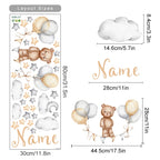 Personalized Bear Balloons Baby's Name Wall Decals For Nursery Room Removable Peel & Stick PVC Wall Stickers For Creative DIY Home Decor