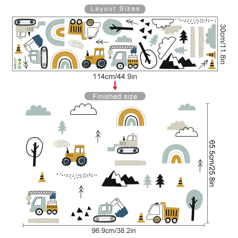 Cartoon Cute Hand Drawn Cars Cargo Truck Watercolor Wall Sticker for Kids Room Wall Decals Playroom kindergarten Nursery