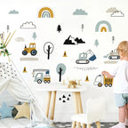 Cartoon Cute Hand Drawn Cars Cargo Truck Watercolor Wall Sticker for Kids Room Wall Decals Playroom kindergarten Nursery