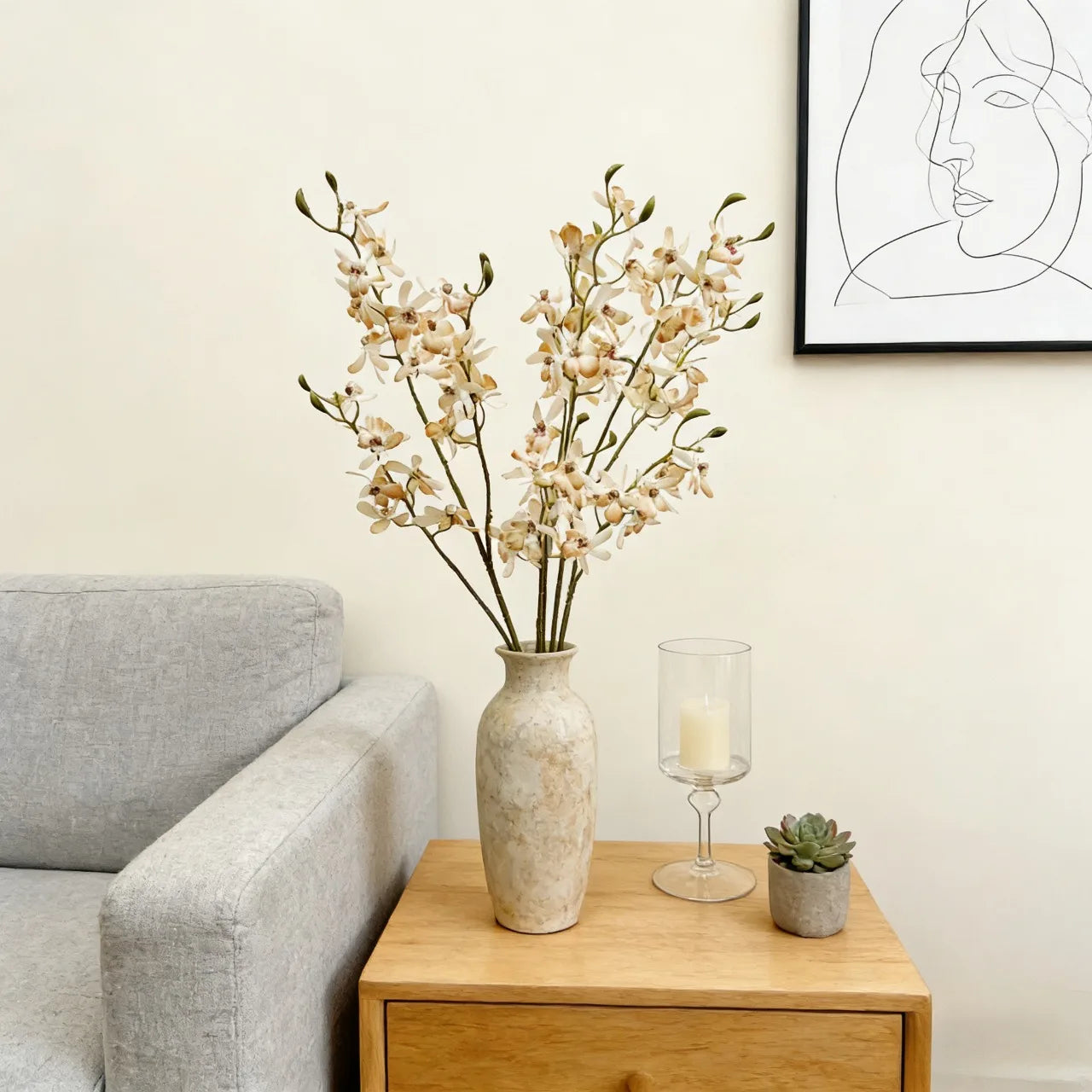 28-Inch Artificial Orchid Stem Arrangement – Realistic Colorful Faux Orchid Branch for Modern Living Room, Bedroom, Entryway and Scandinavian Home Décor