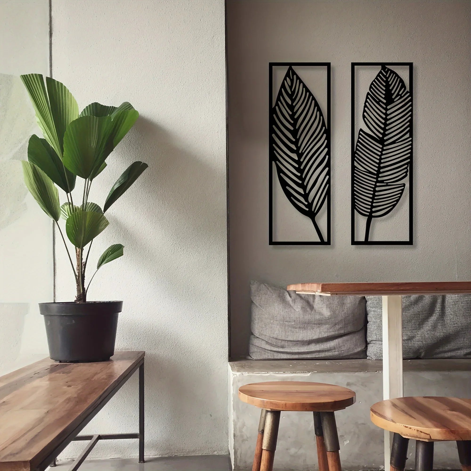 2Pcs Leaf Silhouettes Metal Wall Art 3D Sculptured Iron Craft Leaves Feathers Wall Decor For Living Room Dining Room Garden Creative Nordic Home Decor