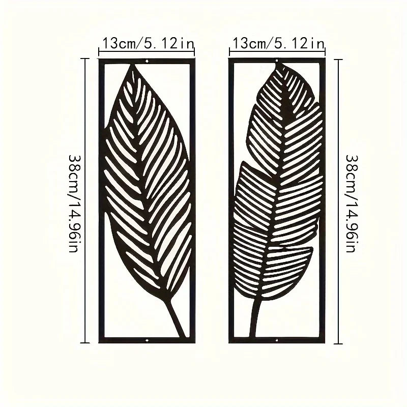 2Pcs Leaf Silhouettes Metal Wall Art 3D Sculptured Iron Craft Leaves Feathers Wall Decor For Living Room Dining Room Garden Creative Nordic Home Decor