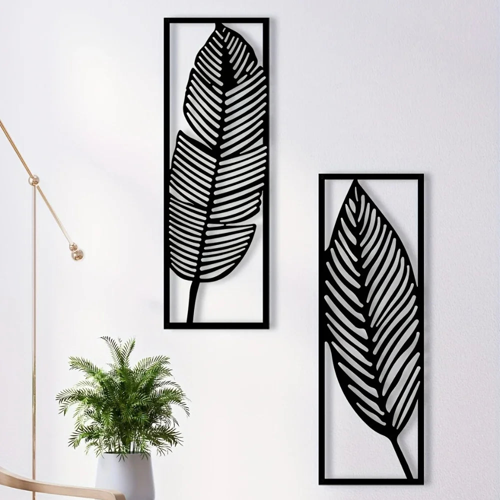 2Pcs Leaf Silhouettes Metal Wall Art 3D Sculptured Iron Craft Leaves Feathers Wall Decor For Living Room Dining Room Garden Creative Nordic Home Decor