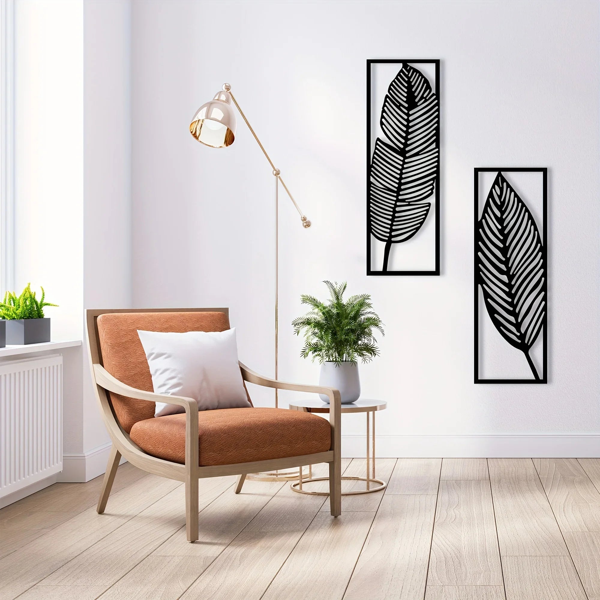 2Pcs Leaf Silhouettes Metal Wall Art 3D Sculptured Iron Craft Leaves Feathers Wall Decor For Living Room Dining Room Garden Creative Nordic Home Decor