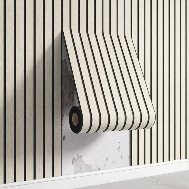 3D Striped Self-Adhesive PVC Wall Panelling – Neutral Tones Design for Modern Living Rooms, TV Backdrops & Creative DIY Decor Projects 300cm x 40cm