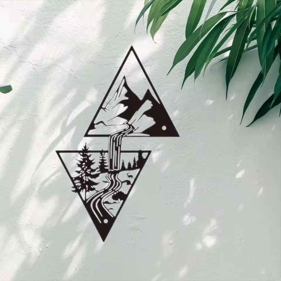 Wild Mountain River 3D Wall Plaque Black Metal Wall Art Iron Craft Wall Decoration For Living Room Dining Room Creative Nordic Home Decor