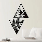 3D Wild Mountain River Wall Plaque Black Metal Wall Art Iron Craft Wall Decoration For Living Room Dining Room Creative Nordic Home Decor