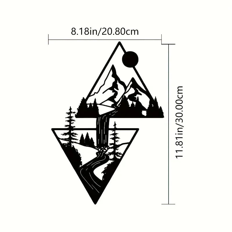 3D Wild Mountain River Wall Plaque Black Metal Wall Art Iron Craft Wall Decoration For Living Room Dining Room Creative Nordic Home Decor