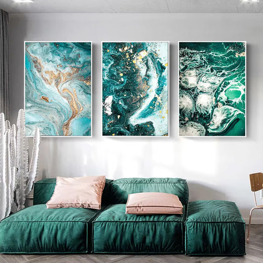 Blue Aqua Green Liquid Marble Print Wall Art Fine Art Canvas Prints Nordic Pictures For Living Room Bedroom Home Office Art Decor