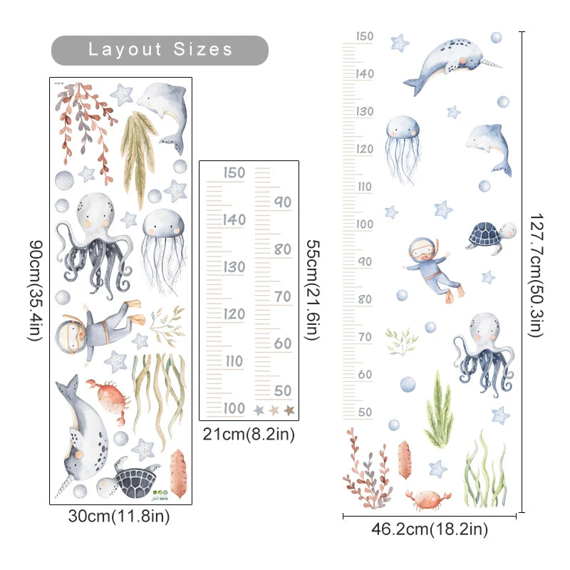 Cute Woodland Animals Height Measurement Wall Sticker For Nursery Room Removable Peel & Stick PVC Wall Decal For Creative Kid's Room Decor