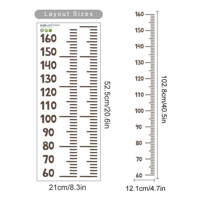 Cute Bear Zebra Giraffe Height Measurement Chart Wall Sticker Removable Peel & Stick Wall Decal For Children's Room Creative DIY Decor