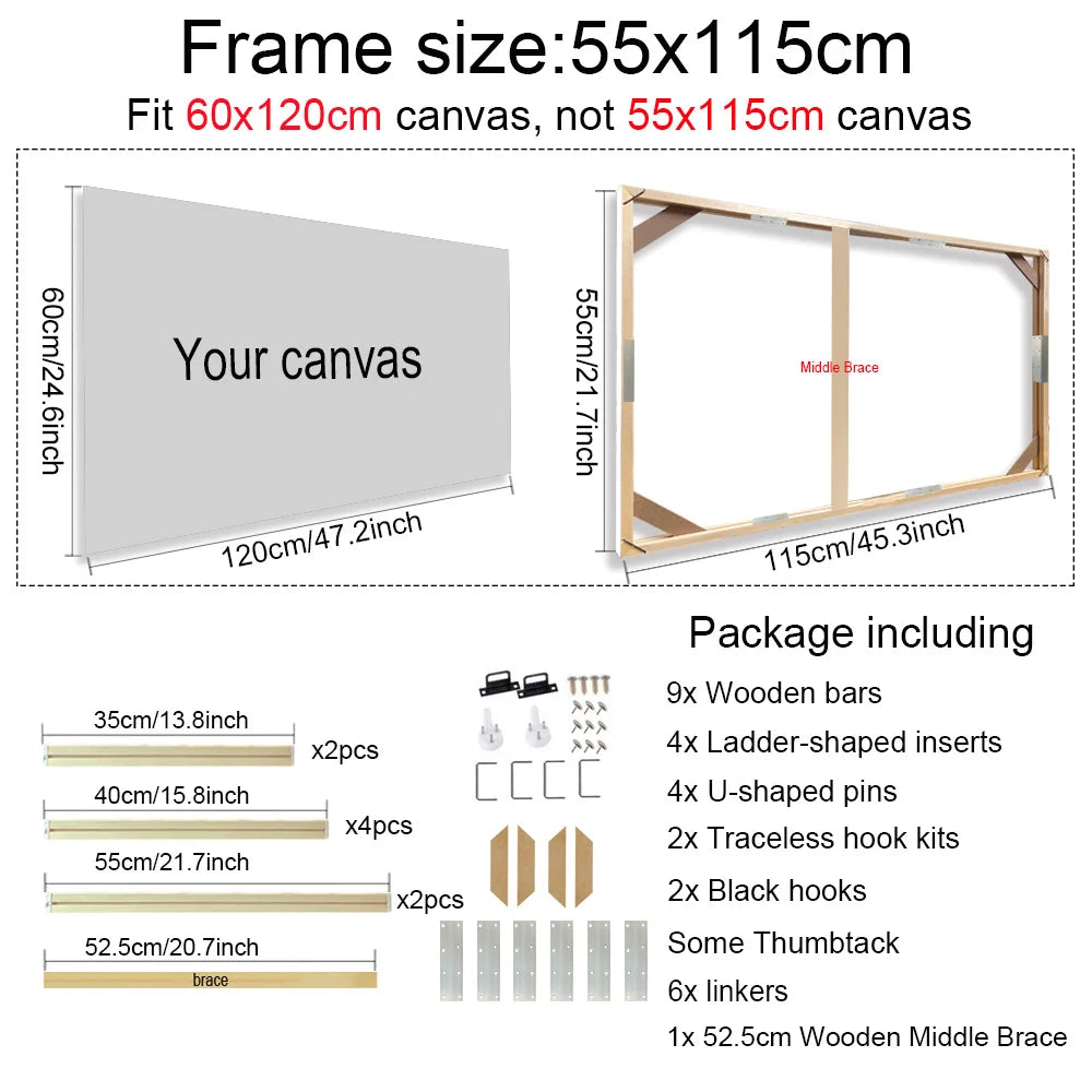 55x115cm Wooden Frames For Canvas Prints Solid Wood Stretcher Bars For Gallery Mount Framing Canvas Prints