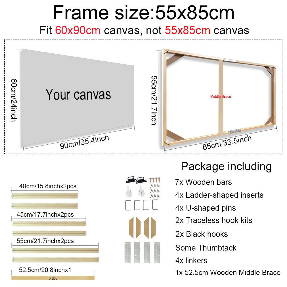 55x85cm Wooden Frames For Canvas Prints Solid Wood Stretcher Bars For Gallery Mount Framing Canvas Prints