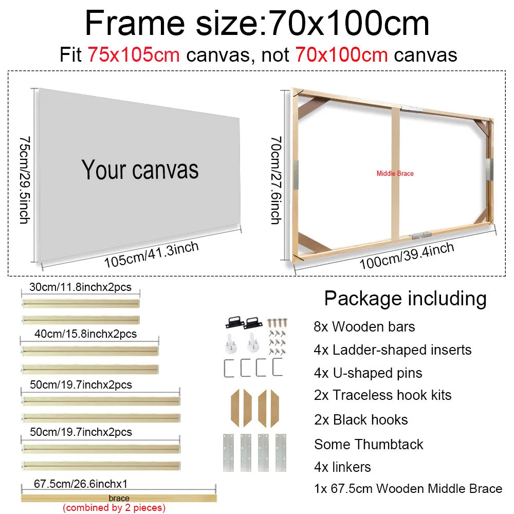 70x100cm Wooden Frames For Canvas Prints Solid Wood Stretcher Bars For Gallery Mount Framing Canvas Prints