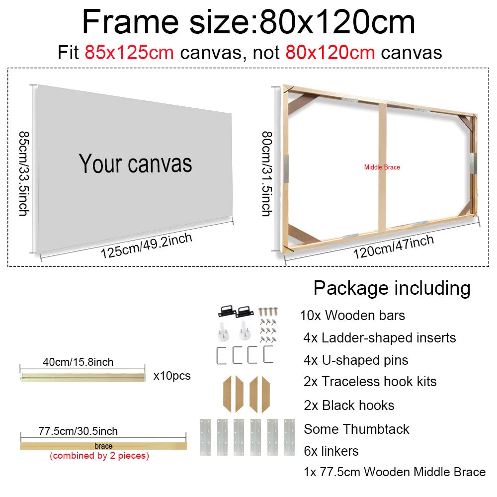 80x120cm Wooden Frames For Canvas Prints Solid Wood Stretcher Bars For Gallery Mount Framing Canvas Prints