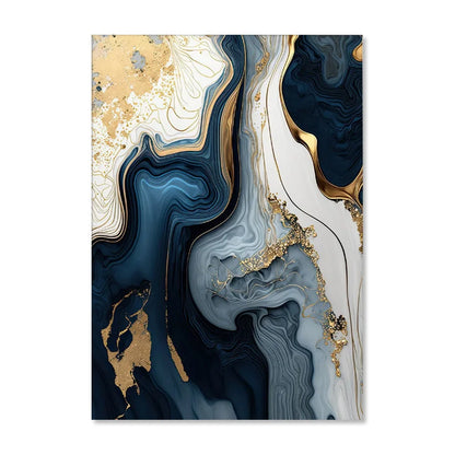 Deep Oceanic Blue Golden Marble Print Wall Art Fine Art Canvas Prints Posters Pictures For Living Room Dining Room Light Luxury Home Decor