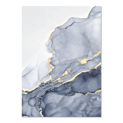 Shades of Blue Abstract Liquid Marble Wall Art Fine Art Canvas Print With Golden Accents Pictures For Living Room Contemporary Bedroom Art Decor