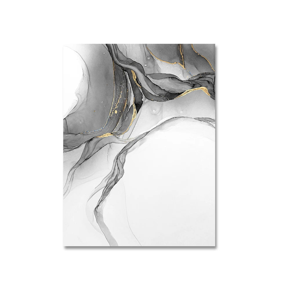 Black & White Liquid Marble Abstract Wall Art Fine Art Canvas Prints Pictures For Modern Living Room Home Office Decor