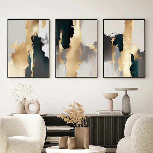 Modern Abstract Golden Textural Neutral Colors Wall Art Fine Art Canvas Prints Posters Pictures For Living Room Light Luxury Home Decor