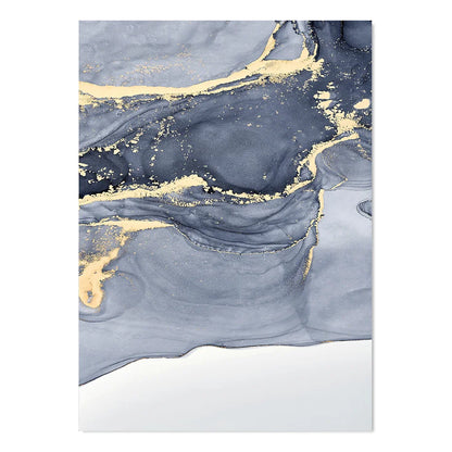 Shades of Blue Abstract Liquid Marble Wall Art Fine Art Canvas Print With Golden Accents Pictures For Living Room Contemporary Bedroom Art Decor