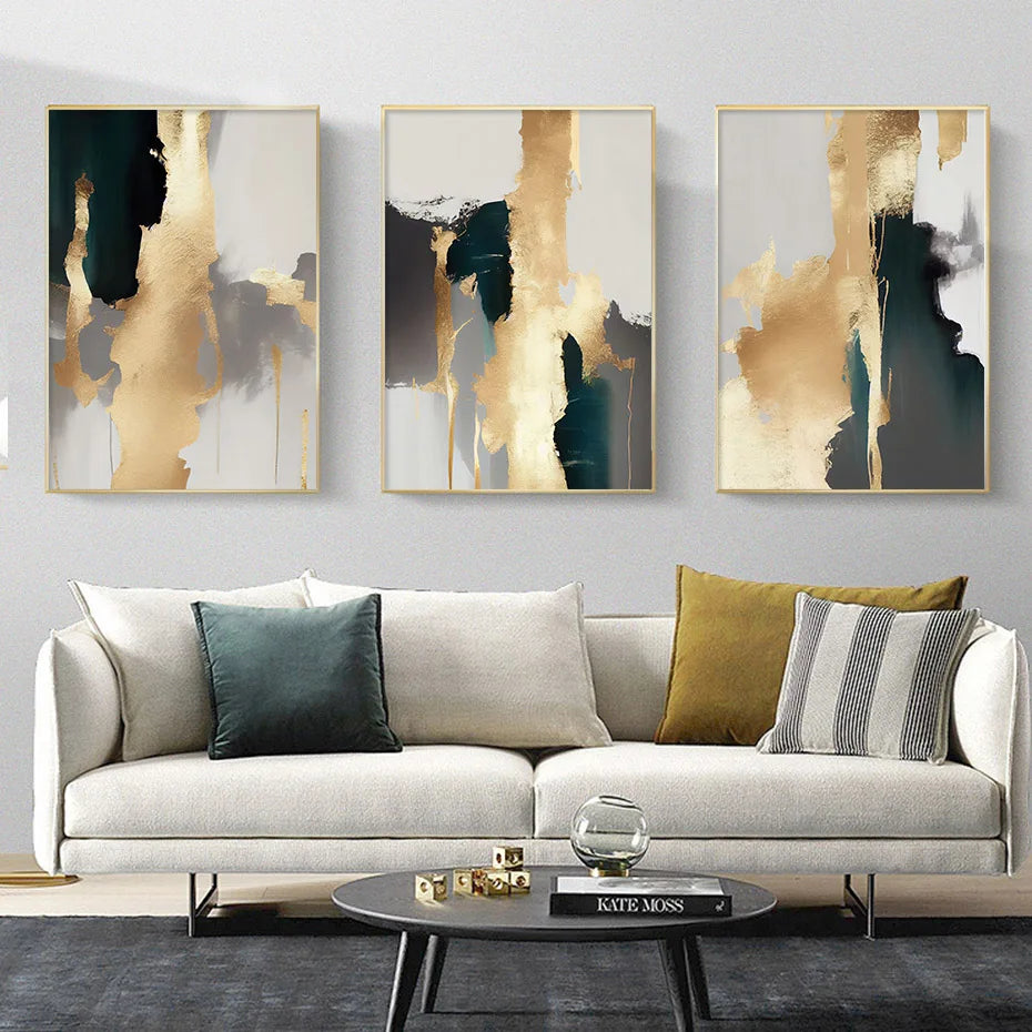 Modern Abstract Golden Textural Neutral Colors Wall Art Fine Art Canvas Prints Posters Pictures For Living Room Light Luxury Home Decor