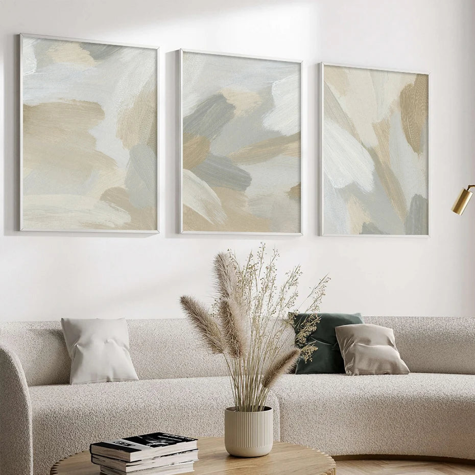 Neutral Colors Abstract Thick Brush Painting Wall Art Fine Art Canvas Prints Posters Pictures For Modern Living Room Bedroom Art Decor