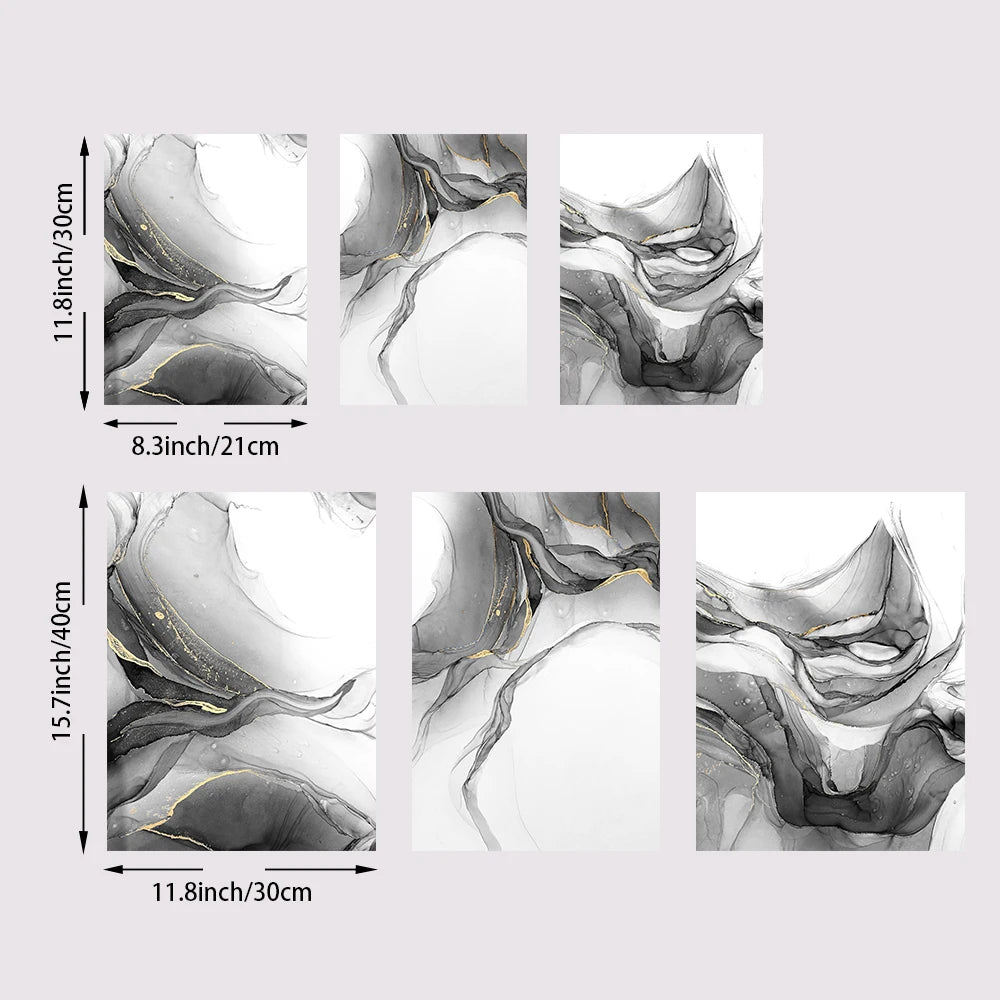 Black & White Liquid Marble Abstract Wall Art Fine Art Canvas Prints Pictures For Modern Living Room Home Office Decor
