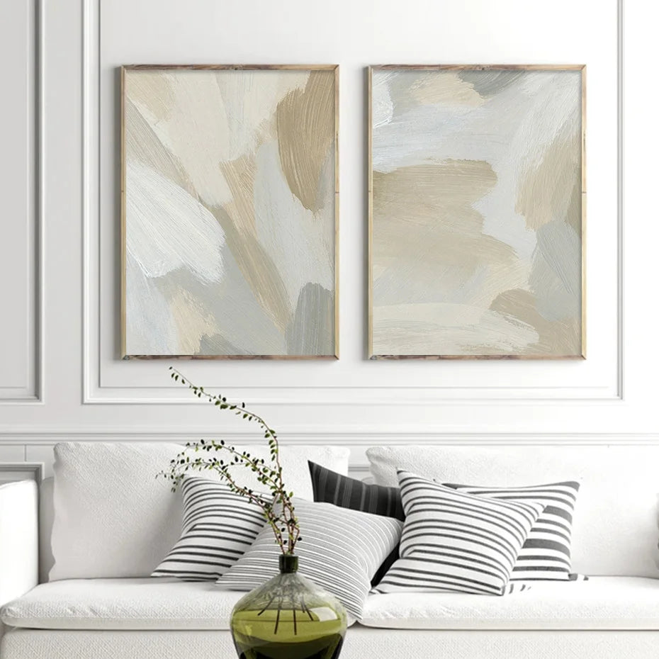 Neutral Colors Abstract Thick Brush Painting Wall Art Fine Art Canvas Prints Posters Pictures For Modern Living Room Bedroom Art Decor