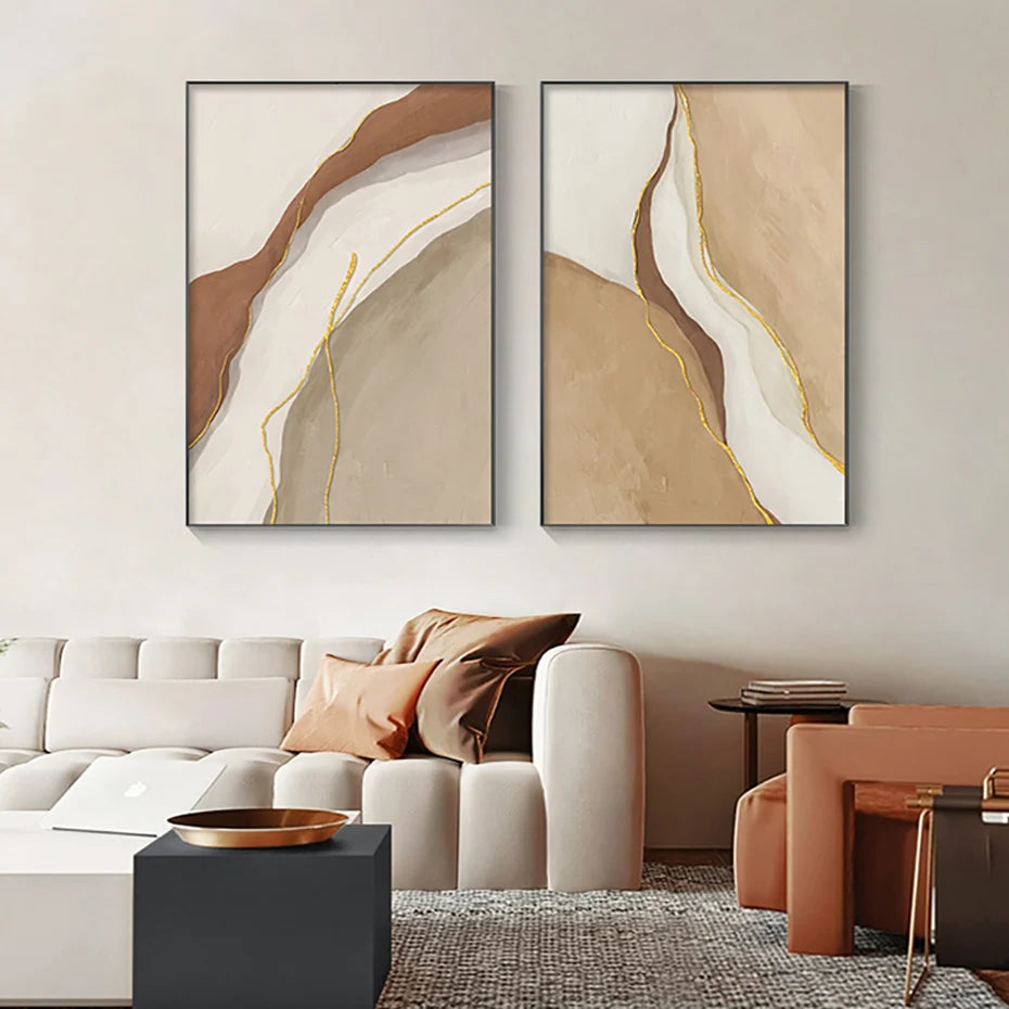 Modern Geomorphic Abstract Wall Art Fine Art Gray Beige Brown Canvas Prints Pictures For Living Room Contemporary Home Interior Decor