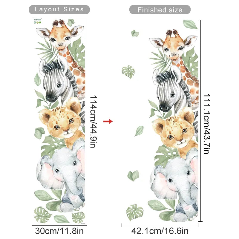 Cartoon Door Stickers Forest Animals Bear Rabbit Watercolor Wall Sticker for Kids Room Baby Nursery Room Wall Decals Home Decor