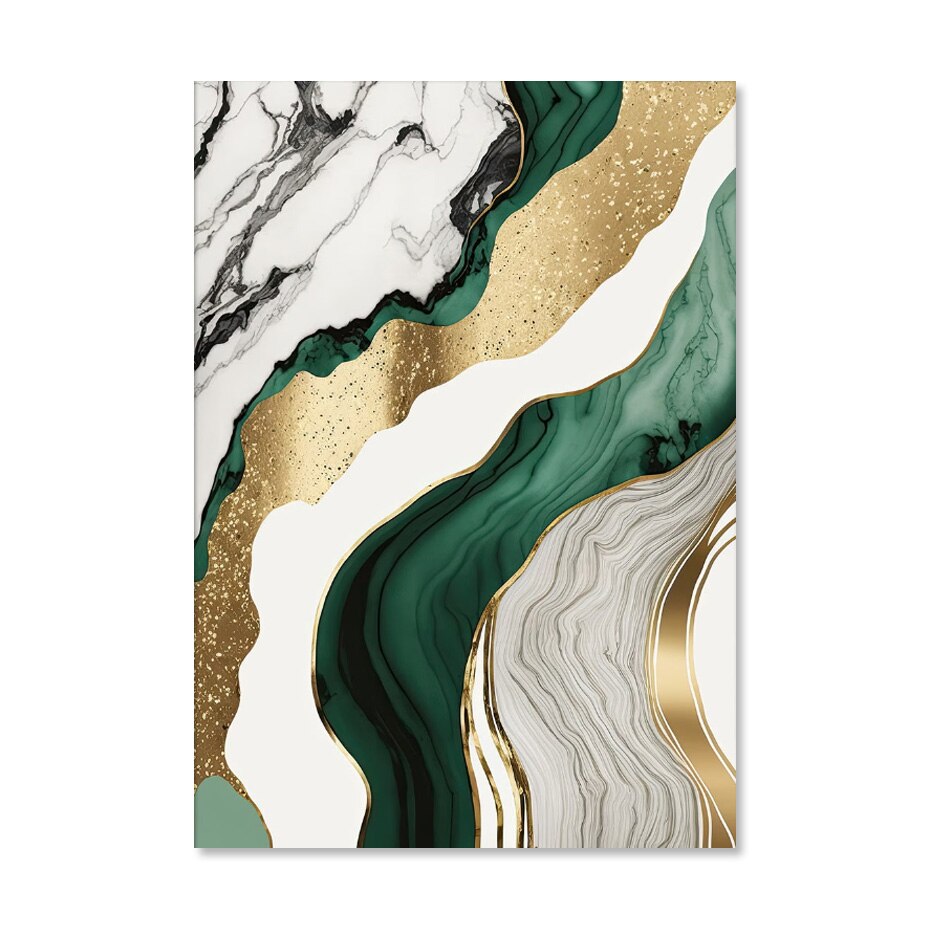 Abstract Liquid Golden Green Marble Print Wall Art Fine Art Canvas Prints Pictures For Luxury Living Room Dining Room Home Office Decor