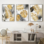 * Featured Sale * Modern Botanical Golden Tropical Leaves Wall Art Fine Art Canvas Prints Pictures For Living Room Kitchen Dining Room Wall Decor