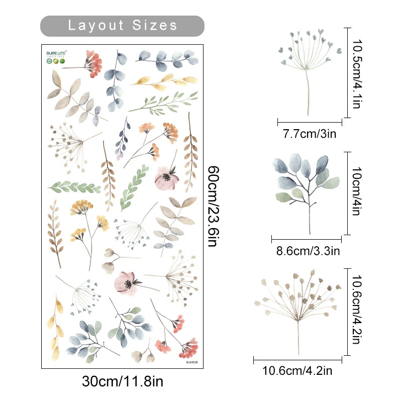 Wild Meadow Flowers Wall Decals Removable PVC Wall Stickers For Kitchen Dining Room Cafe Wall Decoration Creative DIY Home Decor