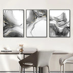 Black & White Liquid Marble Abstract Wall Art Fine Art Canvas Prints Pictures For Modern Living Room Home Office Decor