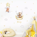 Personalized Bear Balloons Baby's Name Wall Decals For Nursery Room Removable Peel & Stick PVC Wall Stickers For Creative DIY Home Decor 