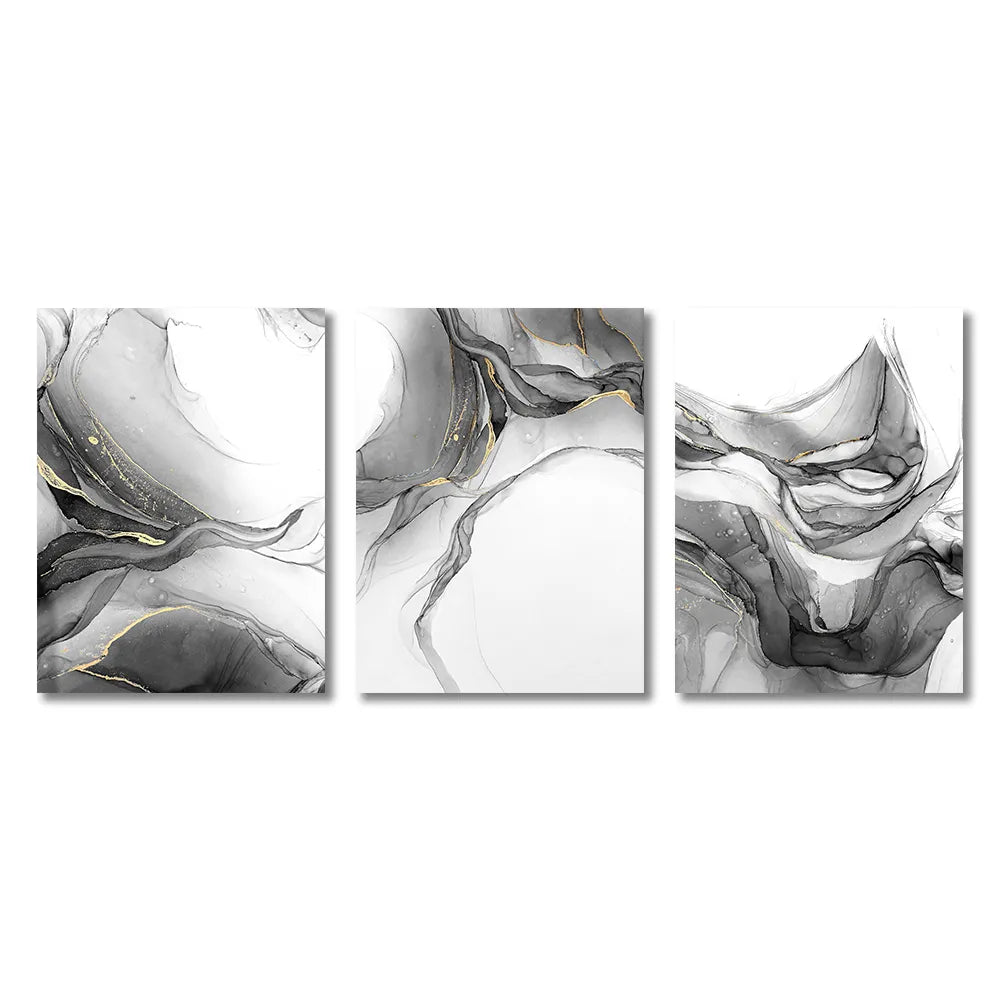 Black & White Liquid Marble Abstract Wall Art Fine Art Canvas Prints Pictures For Modern Living Room Home Office Decor