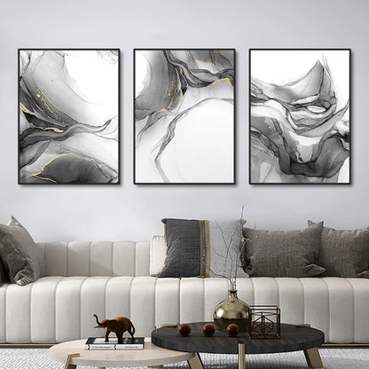 Black & White Liquid Marble Abstract Wall Art Fine Art Canvas Prints Pictures For Modern Living Room Home Office Decor