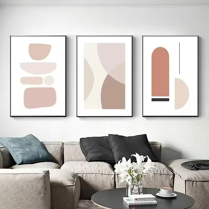 A minimalist canvas print featuring soft geometric abstractions in warm earth tones.