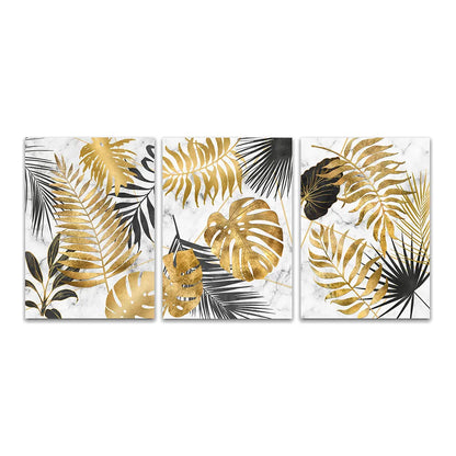 * Featured Sale * Modern Botanical Golden Tropical Leaves Wall Art Fine Art Canvas Prints Pictures For Living Room Kitchen Dining Room Wall Decor