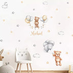 Personalized Bear Balloons Baby's Name Wall Decals For Nursery Room Removable Peel & Stick PVC Wall Stickers For Creative DIY Home Decor