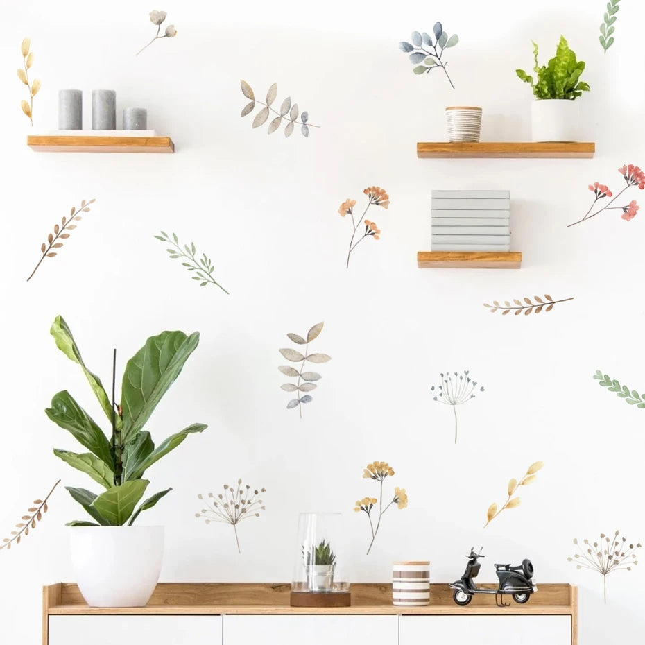 Wild Meadow Flowers Wall Decals Removable PVC Wall Stickers For Kitchen Dining Room Cafe Wall Decoration Creative DIY Home Decor