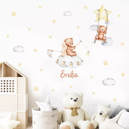 Personalized Bear Balloons Baby's Name Wall Decals For Nursery Room Removable Peel & Stick PVC Wall Stickers For Creative DIY Home Decor 