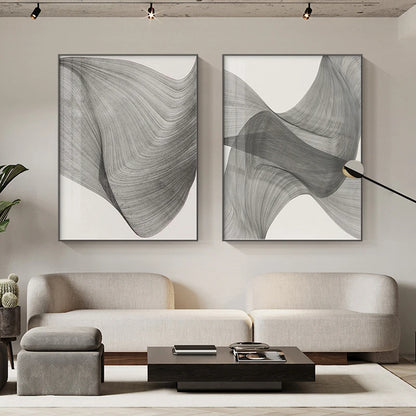 Abstract Flowing Geometry Wall Art Black White & Grey Fine Art Canvas Prints Pictures For Modern Loft Living Room Bedroom Home Office Decor